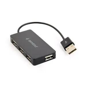 USB hubs Gembird UHB-U2P4-04 — 4 porta USB 2.0, Plug-and-Play, melns, 480 Mbit/s