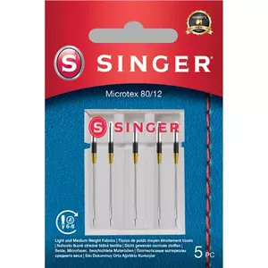 Игла Microtex SINGER 250053203 размер 80/12 — тонкая острая игла для точного шитья на лёгких тканях