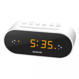 Clock SENCOR SRC 1100 FM clock radio, PLL FM 87.5–108 MHz, 10 presets, amber 0.6" LED, snooze, dimmer, sleep, battery backup