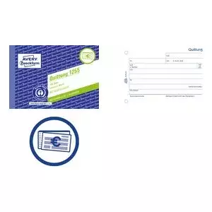 Receipt book AVERY 1255 — preprinted receipts with VAT, detachable copies, A4 pages