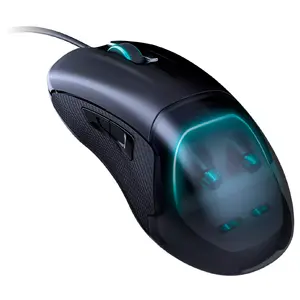 Ambidextra pele nacon PCGM-500ES — optiskā, USB-A, 6400 DPI, 2 pogas, ritentiņš, melna