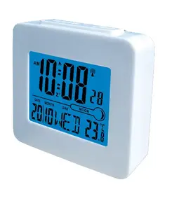 Denver REC-34 Digital Alarm Clock White Rectangular LCD Display Battery Powered