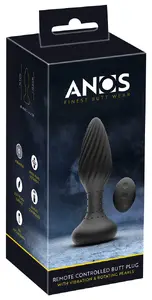 Anālā tapa ANOS Silicone Black, ar tālvadību vibrējoša, kopējais garums 15.1 cm, ievietošanas 12 cm, maks Ø 4.2 cm