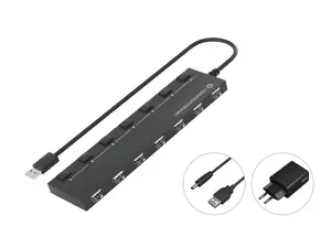 Концентратор Conceptronic HUBBIES08BP на 7 портов USB 2.0 с адаптером питания USB-A в 7 x USB-A 480 Мбит/с кабель 90 см черный
