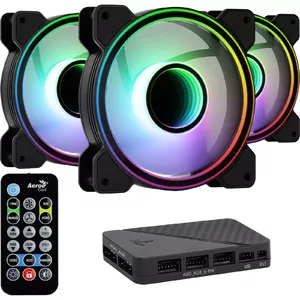 AEROCOOL MIRAGE12PRO Kit 3x 120mm ARGB PC case fans 1300 RPM, 5V/12V hub, black