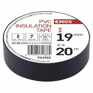 Elektriskās izolācijas lenta EMOS F61922, biezums 0,13 mm × platums 19 mm, melna