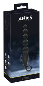 Analās krelles ANOS Silicone Black — elastīgs gals, 7 vibrācijas režīmi, ūdensizturīgas, USB uzlādējamas, kopējais garums 22.1 cm, ievadāmais 13.5 cm, Ø 1.8–3.2 cm