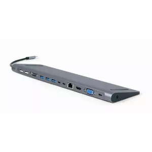 Doka GEMBIRD A-CM-COMBO9-01 USB Type-C, 9 pieslēgvietas — HDMI, VGA, Gigabit LAN, 3x USB-A (3.2 Gen1), 2x USB 2.0, 3x USB-C, SD, 3.5 mm