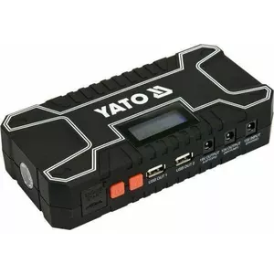 Startēšanas un lādēšanas ierīce YATO YT-83082 — 12 Ah akumulators, 300 A starta strāva, 12 V ieeja, USB 5 V (2.4 A) — ar displeju, lukturi un soma