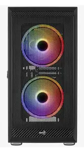 PC Midi Tower korpuss AEROCOOL Graphite‑G‑BK‑v2 — melns, ATX/Micro‑ATX/Mini‑ITX, priekšā 2×140 mm, aizmugurē 1×140 mm