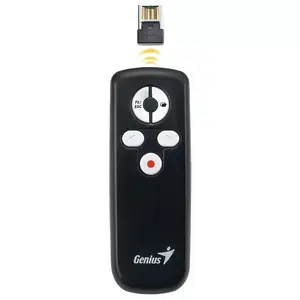 Bezvadu prezentētājs Genius Media Pointer 100 — 2.4 GHz, USB uztvērējs, 10 m darbības rādiuss, melns