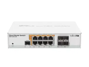Коммутатор MikroTik CRS112-8P-4S-IN — 8x Gigabit PoE RJ-45, 4x SFP, DC 18–57 В, 10 Вт, белый