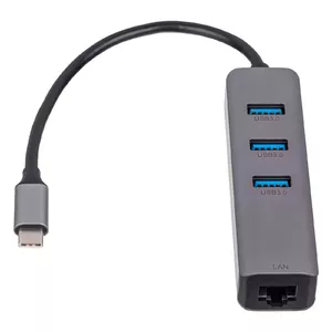 USB 3.2 Gen 1 Type-C hubs Akyga AK-AD-66 ar RJ-45 un 3x USB-A, 1 Gbit/s, sudraba
