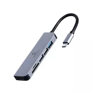 Docking station GEMBIRD A-CM-COMBO6-02 — wired USB 3.2 Gen 1 Type-C, HDMI, 1x USB-A, 2x USB 2.0, SD/MicroSD (≤128 GB), grey