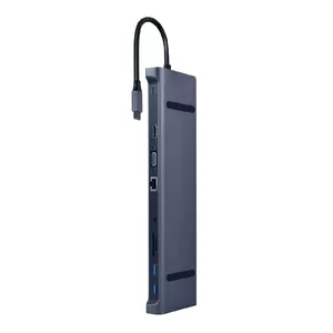 Doku stacija Gembird A-CM-COMBO10-01 USB 3.2 Gen 1 Type-C Pelēks