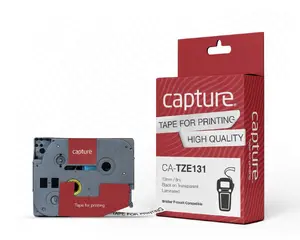 Marķēšanas lente Capture CA-TZE131 Melns uz caurspīdīga Neilona Saderīga ar Brother P-Touch 12mm x 8m