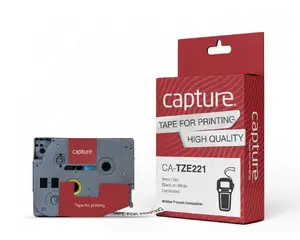 Marķēšanas lente Capture CA-TZE221, neilons, melns uz balta, platums 9 mm, garums 8 m, saderīga ar Brother P-Touch