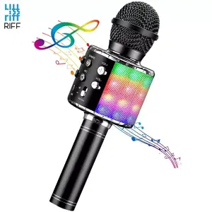 Bezvadu karaoke mikrofons Riff WS-858 ar iebūvētiem skaļruņiem, Bluetooth, Micro SD un USB — melns