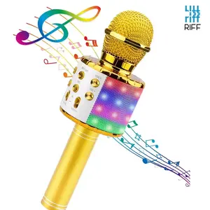 Mikrofons Riff WS-858 Karaoke bērniem un vecākiem ar skaļruņiem un ierakstu Micro USB AUX Zeltains