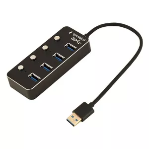 USB hubs GEMBIRD UHB-U3P4P-01 — 4 porta USB 3.0, ātrdatu pārraide