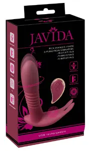 Hands-free silikona vibrators Javida RC — vārpa 14.5–15.5 cm, ievades garums 12–13 cm, Ø līdz 3.2 cm, 2 motori, pults