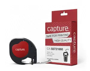 Uzlīmju ražošanas lente Capture CA-S0721660 melns uz balta plastmasas 1.2 cm x 4 m priekš LetraTag