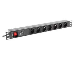 Strāvas sadalītājs PDU LANBERG PDU-07E-0200-IEC-BK — 7x Type E kontaktligzdas, 2 m kabelis, 10 A, 2500 W, iekštelpām, melns