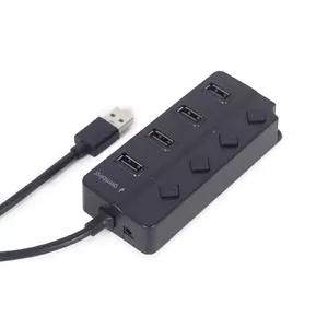 Gembird USB 2.0 powered 4-port hub ar slēdžiem melns USB 2.0 Type-A