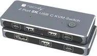 KVM slēdzis TECHLY IDATA KVM-DPC8K — 2 porta DisplayPort, USB tastatūra un pele, 8K Ultra HD, 165 Hz, pelēks