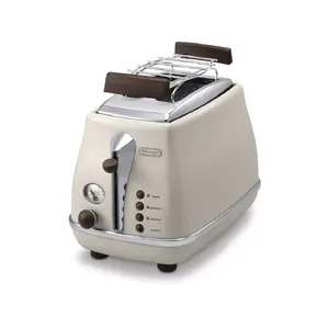Тостер DeLonghi CTOV 2103.BG на 2 ломтика мощностью 900 Вт, корпус из нержавеющей стали, кремовый цвет, функция размораживания и электронный контроль обжаривания