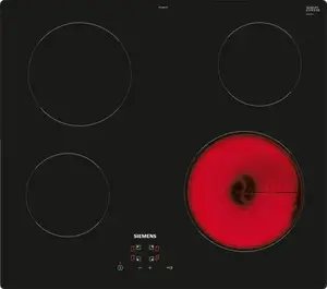 Siemens iQ100 ET61RBEA1E Iebūvējama Keramiskā Plīts Virsma Melna 60 cm ar 4 Elektriskajām Gatavošanas Zonām un Priekšējo Skārienvadību