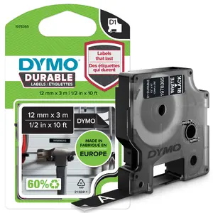 DYMO D1 Durable marķēšanas lente 12 mm x 3 m Vinila Balts uz melna LabelManager etiķešu printeriem