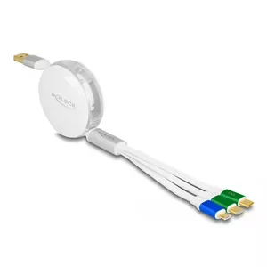 DeLOCK USB 3 в 1 Выдвижной Зарядный Кабель Type-A к Micro USB / 2 x USB Type-C Быстрая Зарядка 1.13м