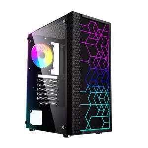Datora korpuss GEMBIRD Fornax 2500 Midi Tower melns — ATX/ITX atbalsts, rūdīts stikls, RGB apgaismojums, 3x120 mm priekšā, 2x2.5" nodalījumi