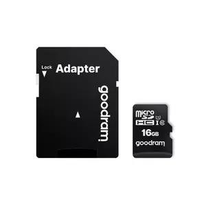 MicroSDHC memory card GOODRAM 16 GB Class 10 UHS-I (U1), read 100 MB/s, write 10 MB/s, magnet-proof, with SD adapter